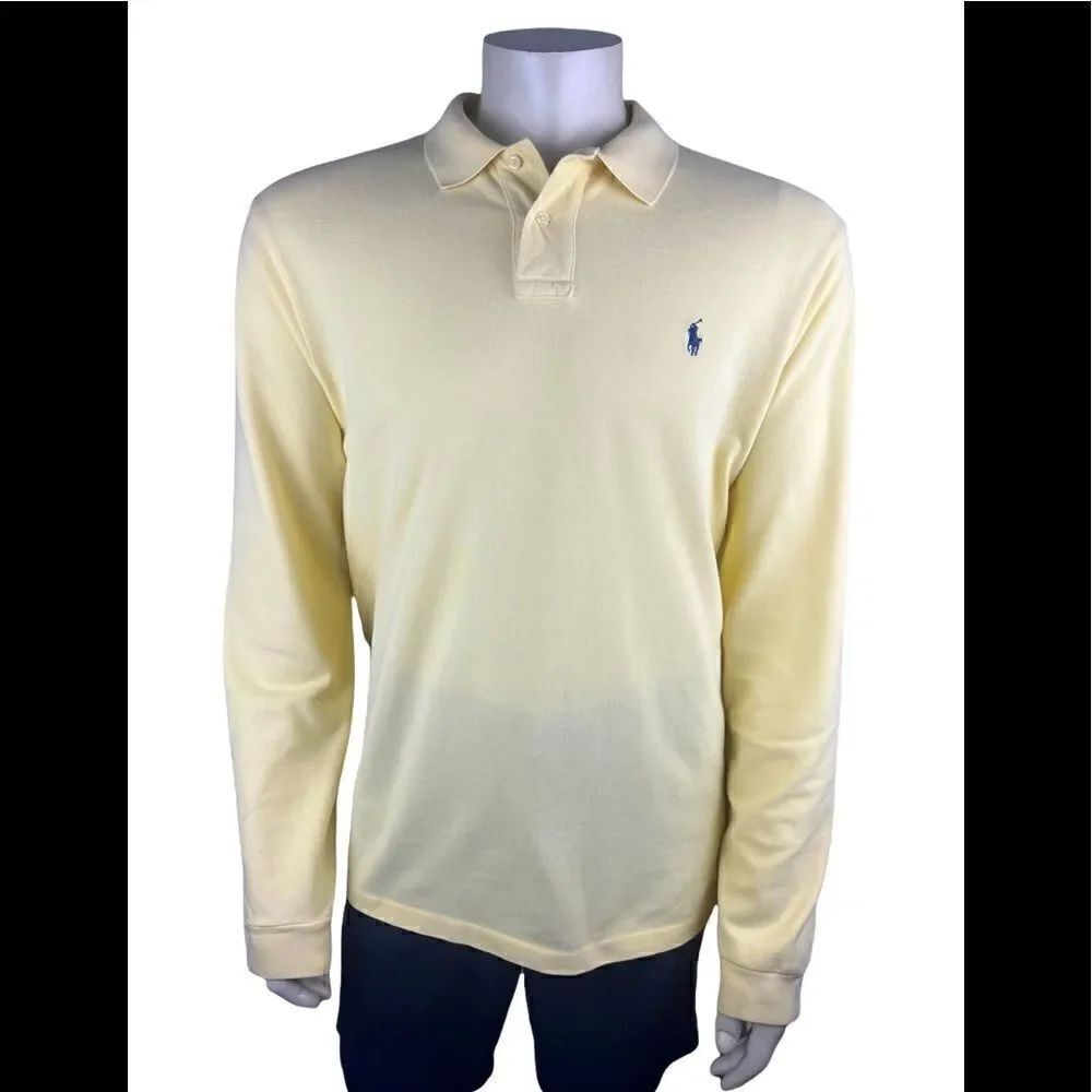 Long Sleeved Yellow Polo by Ralph Lauren in Pre-Loved Condition Custom Fit XXL